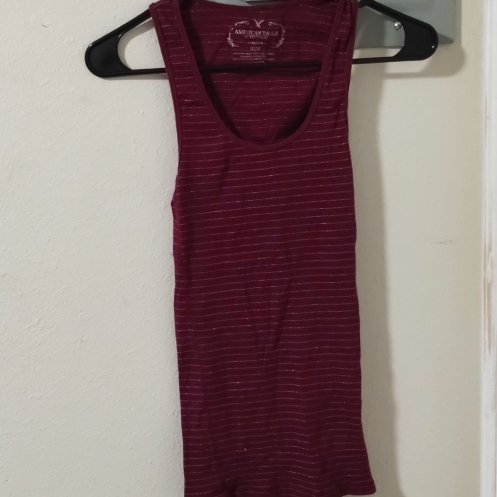 American Eagle Maroon Striped Muscle Tank